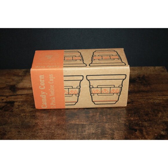 Longaberger Pottery Candy Corn Votive Cups Set of 2 W/ Original Box NEW - Picture 2 of 2